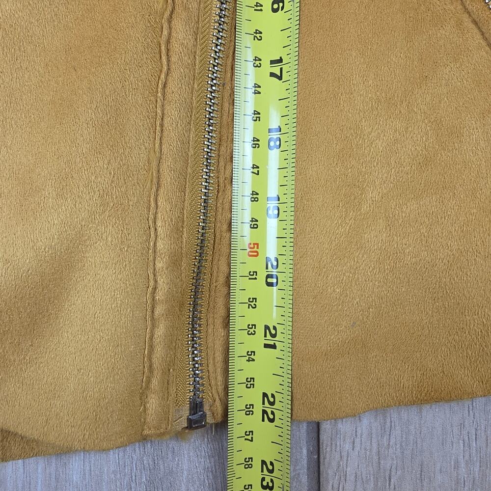 Forever 21 Moto Jacket Womens L Mustard Faux Suede Shearling Fur Biker NWT - Picture 12 of 12